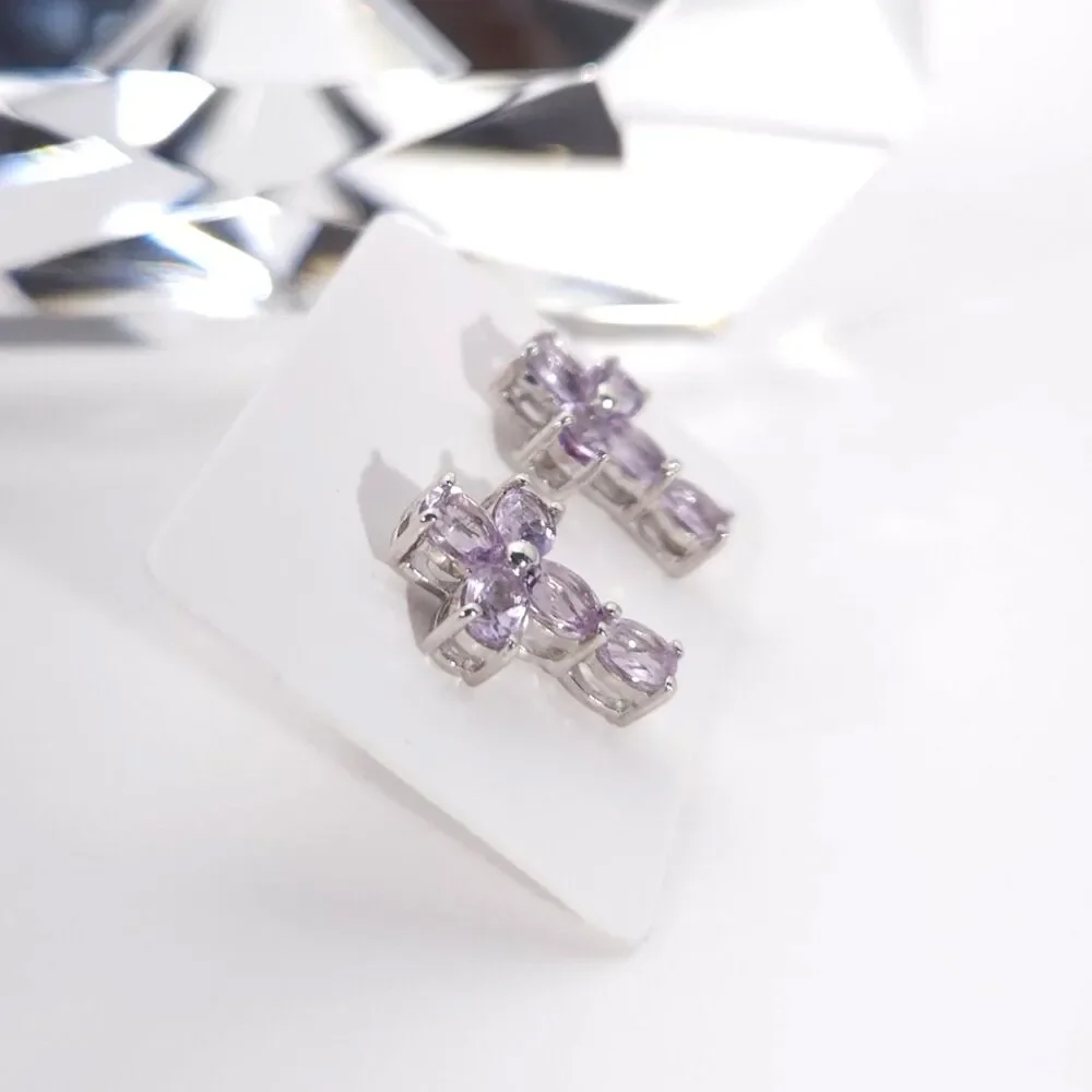 Amethyst Rose de France Cross Post Earrings